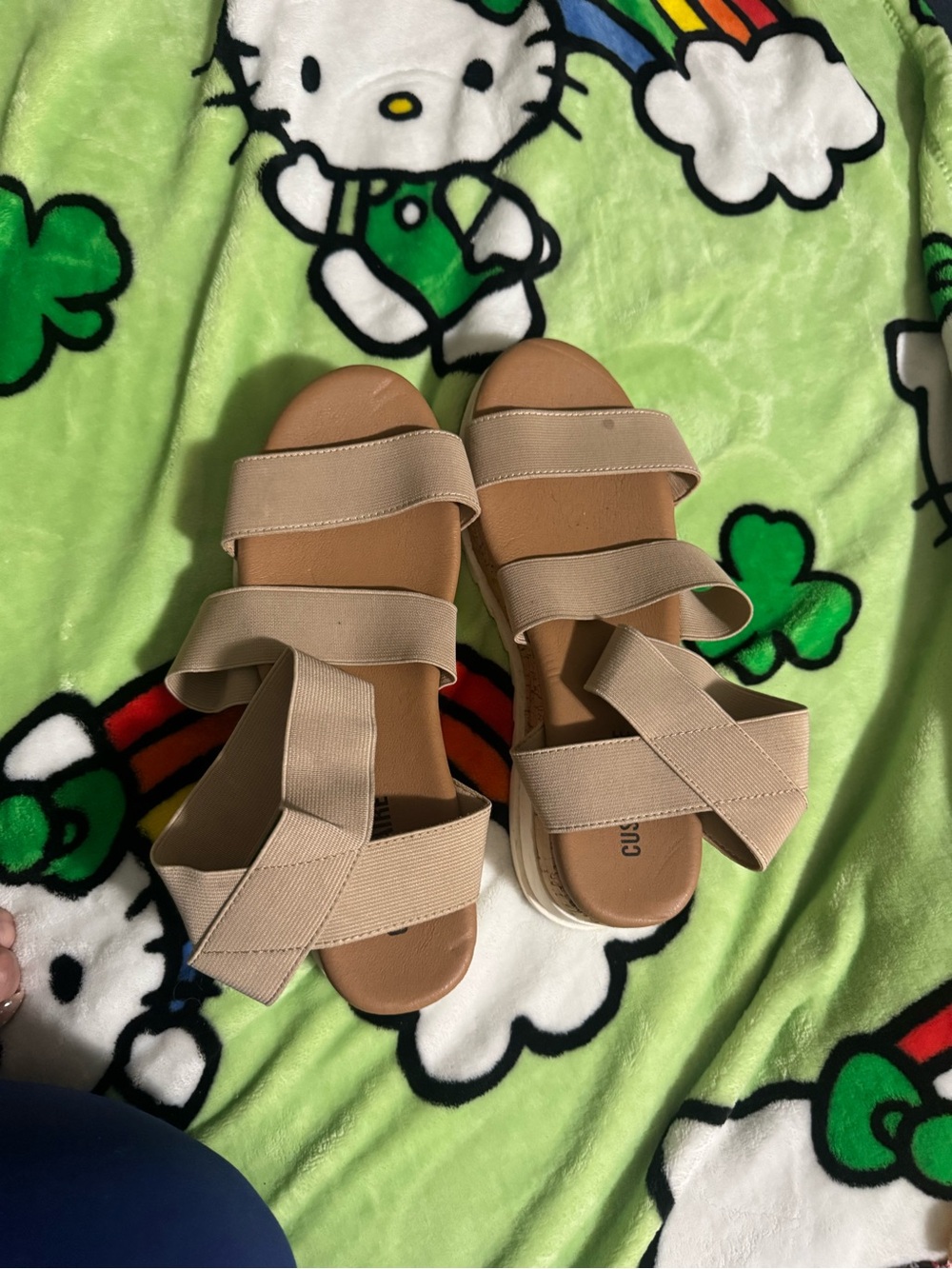 Women's Neutral Tan Strappy Elastic Slide Sandals